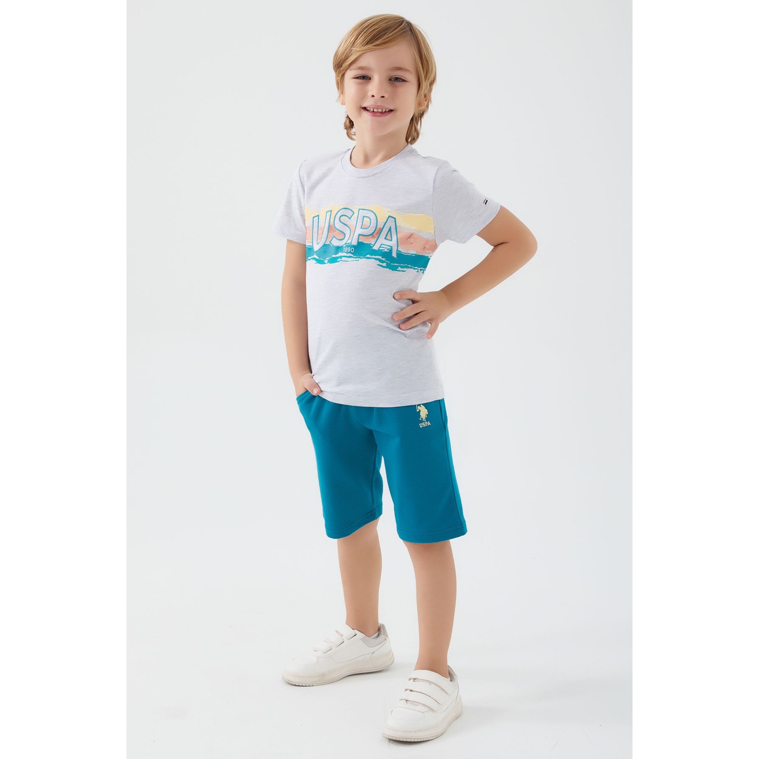U.S. Polo Assn. Sweet Intense Beyaz Erkek Çocuk Bermuda Takım