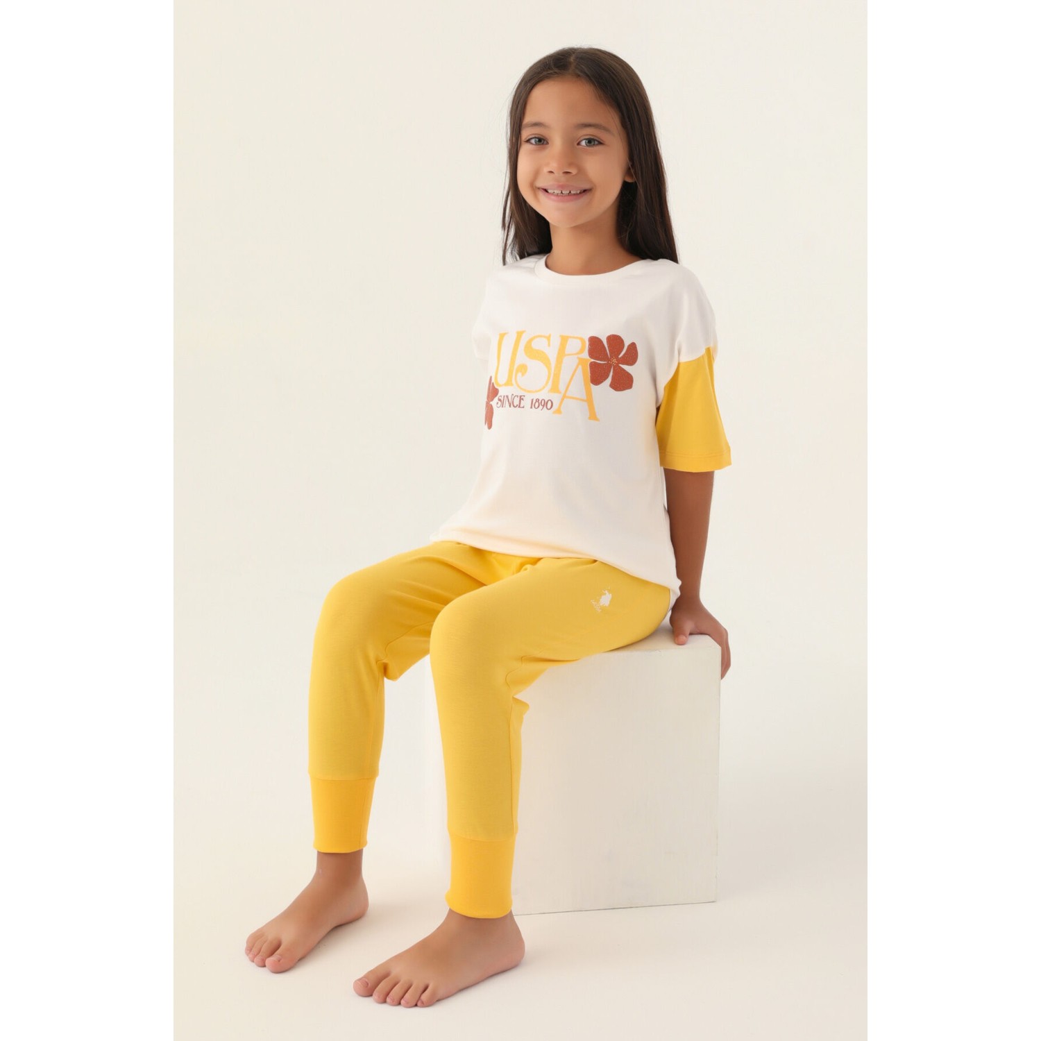 U.S. Polo Assn.  Lisanslı Rose Krem Kız Çocuk Pijama Takımı