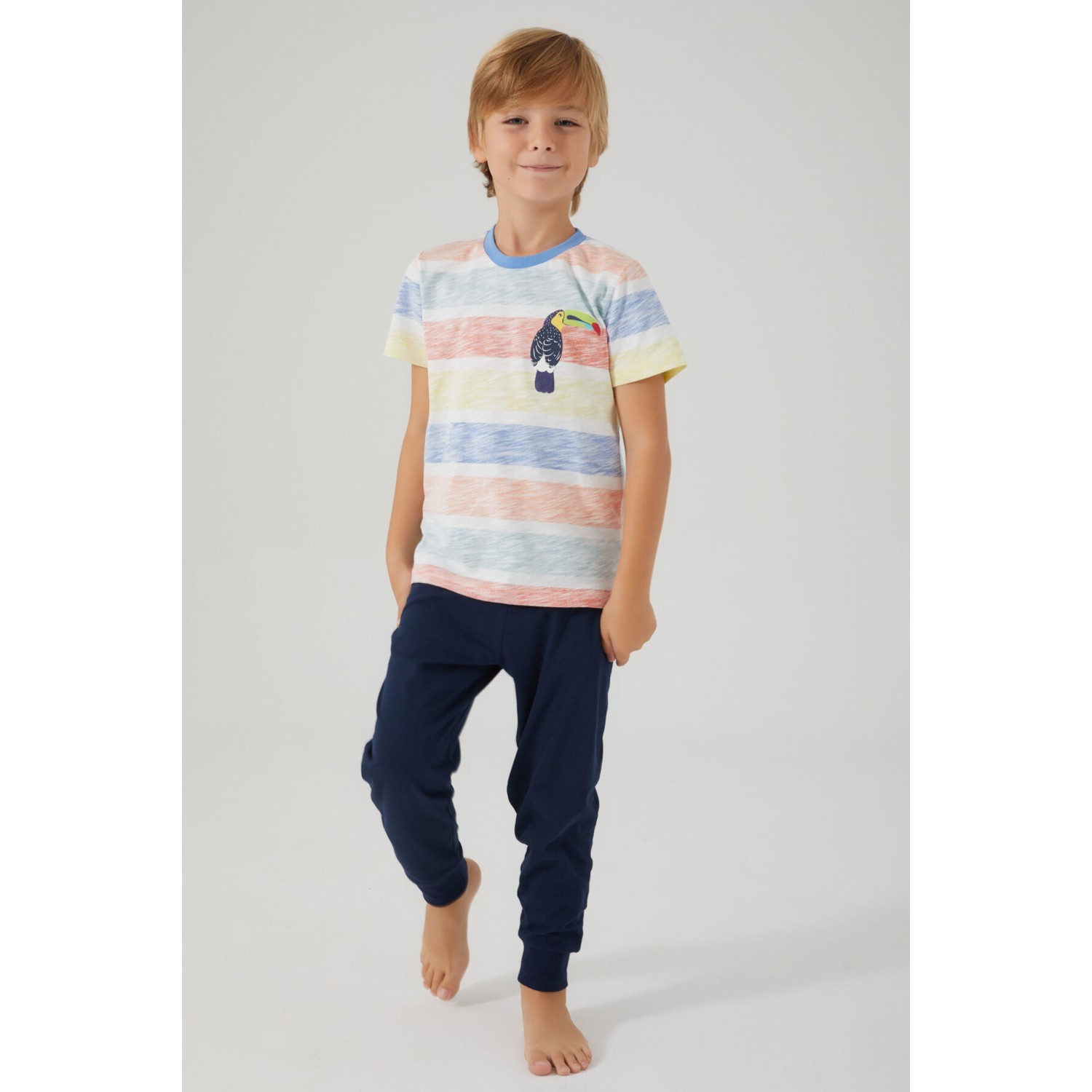 RolyPoly Bird Pattern Krem Erkek Çocuk Kısa Kol Pijama Takım