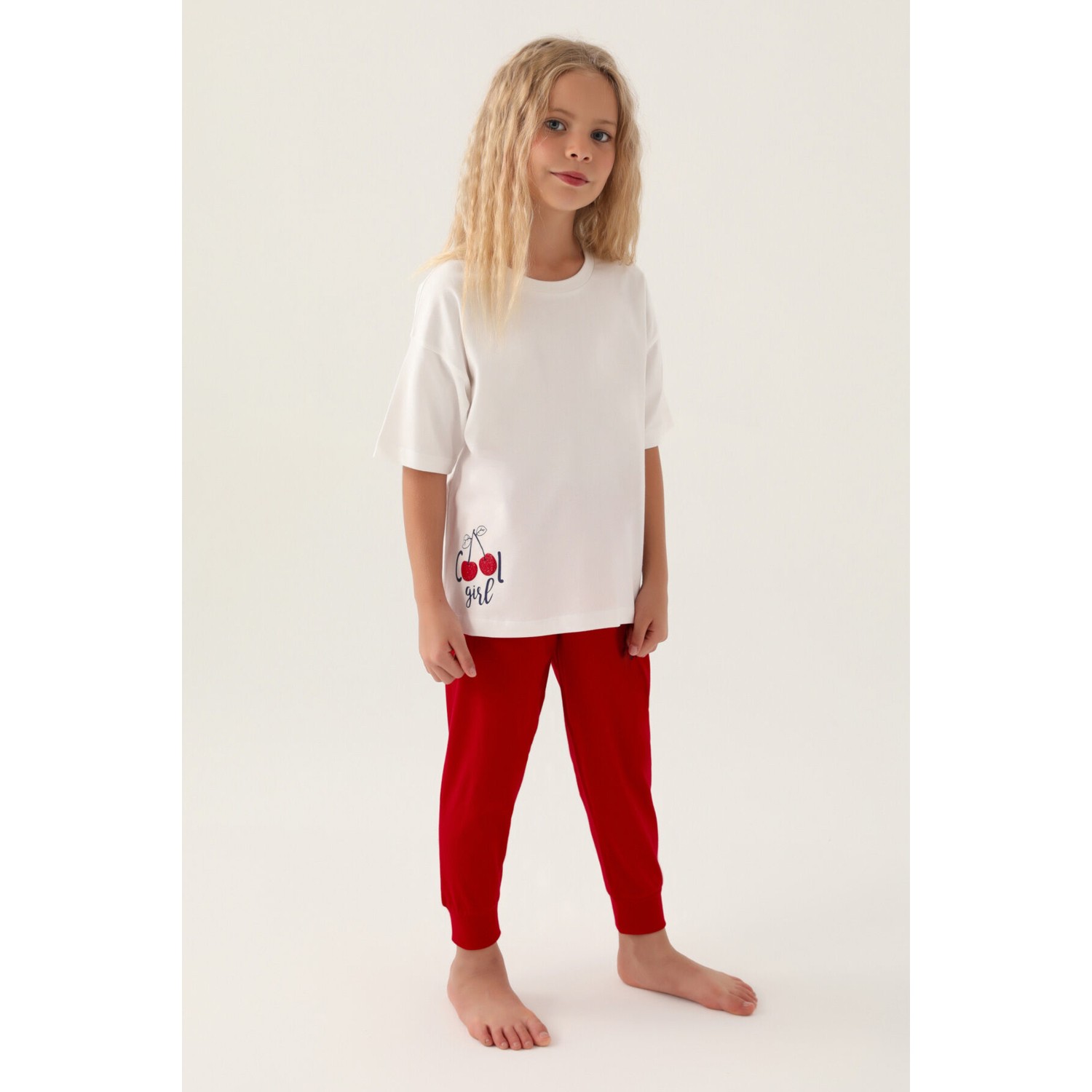 Rolypoly Kız Çocuk Beyaz Kısa Kol Pijama Takım