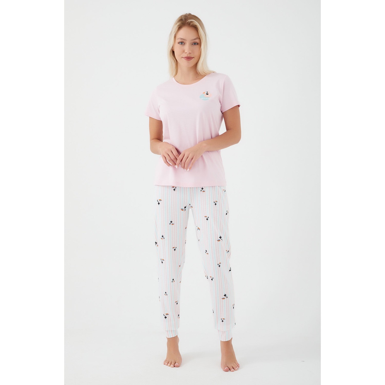 Pierre Cardin Parrot Toz Pembe Kadın Kısa Kol Pijama Takım