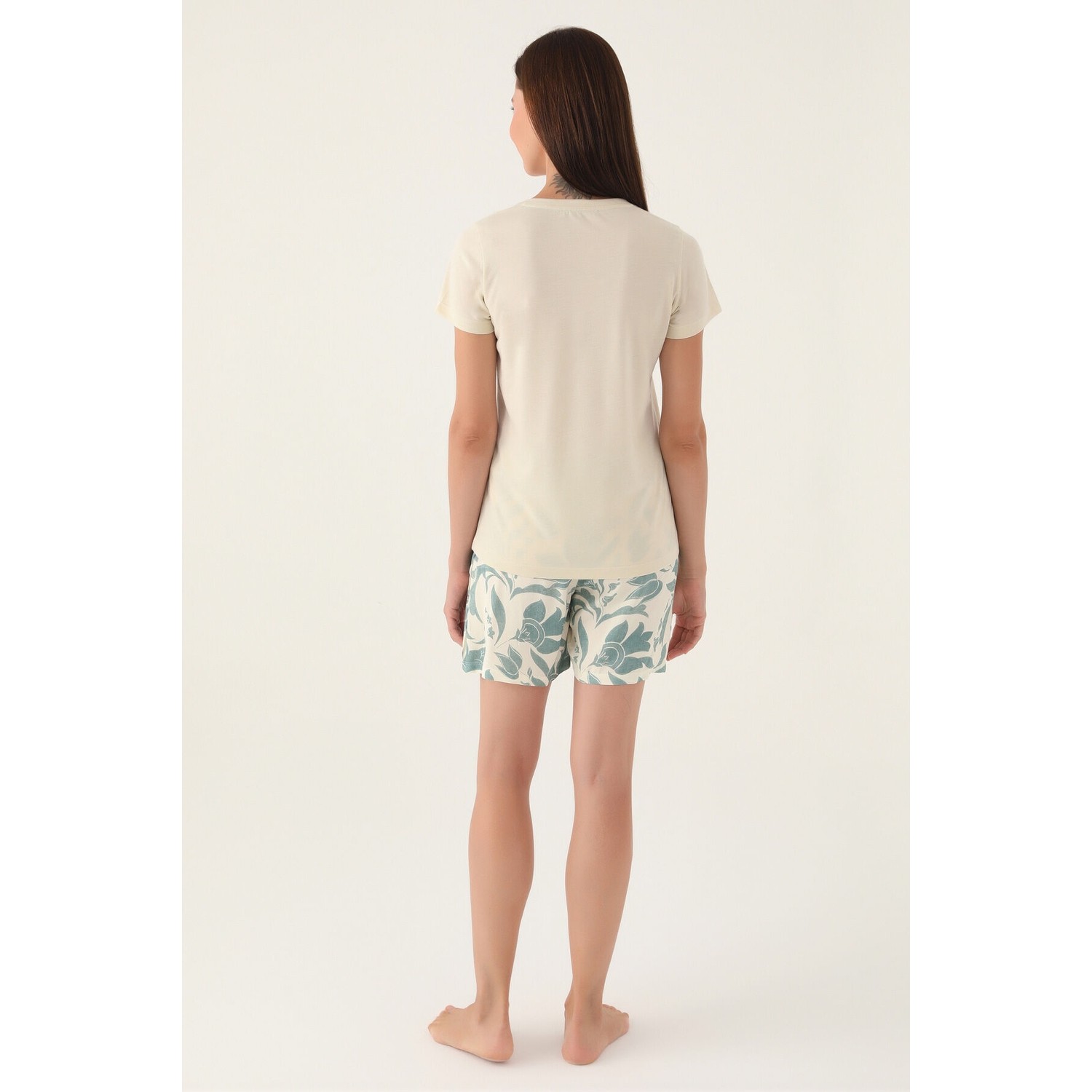 Pierre Cardin V-Neck Krem Kadın Şort Takım