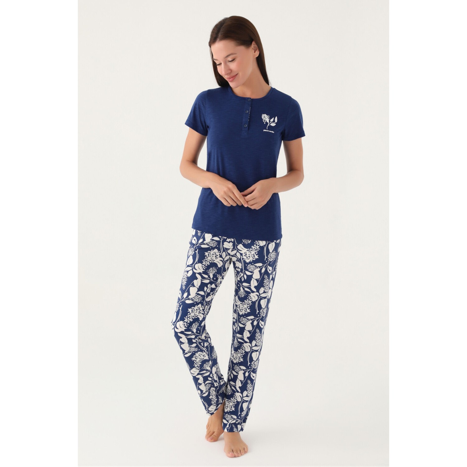 Pierre Cardin Branch Lacivert Kadın Kısa Kol Pijama Takımı