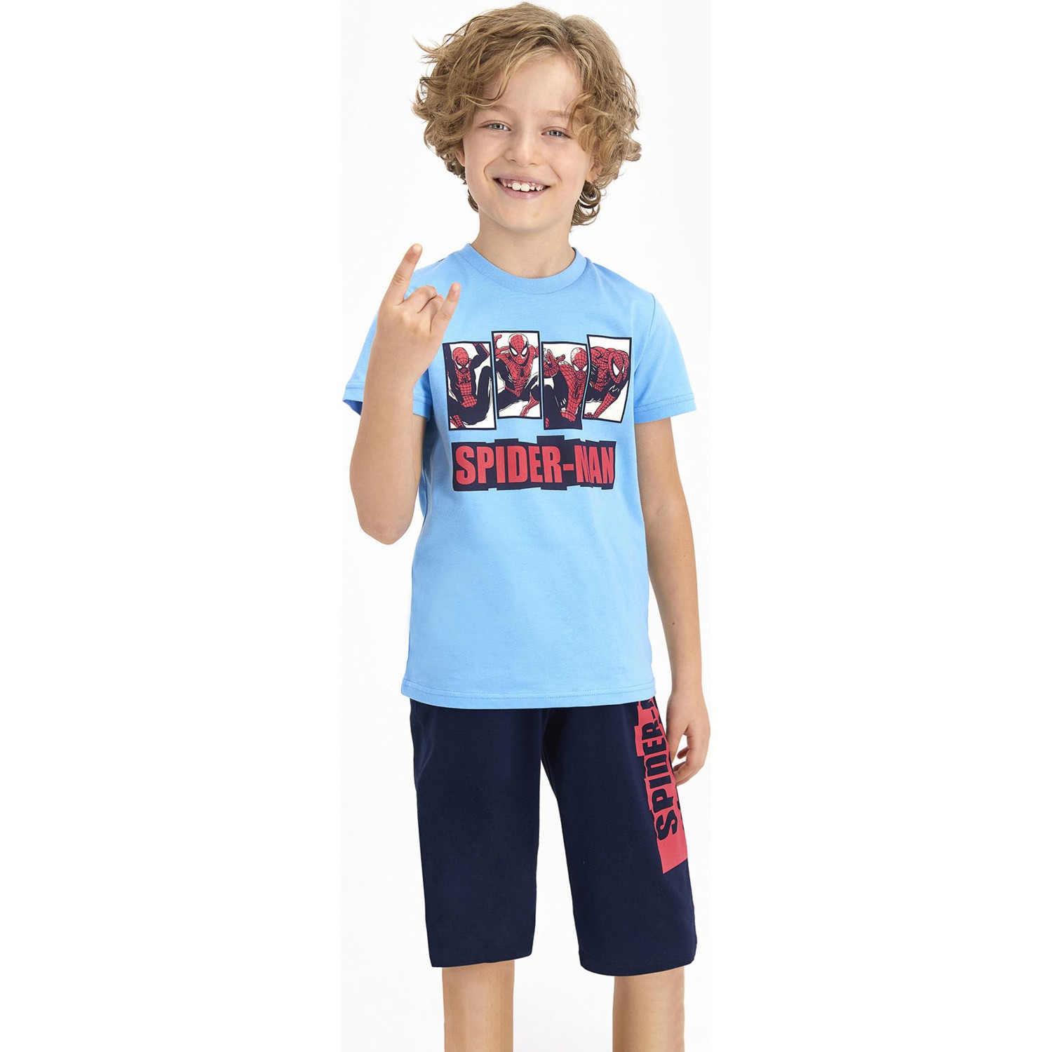 Marvel Spider-Man Marvel Spider-Man Lisanslı Mavi Erkek Çocuk Kapri Takım