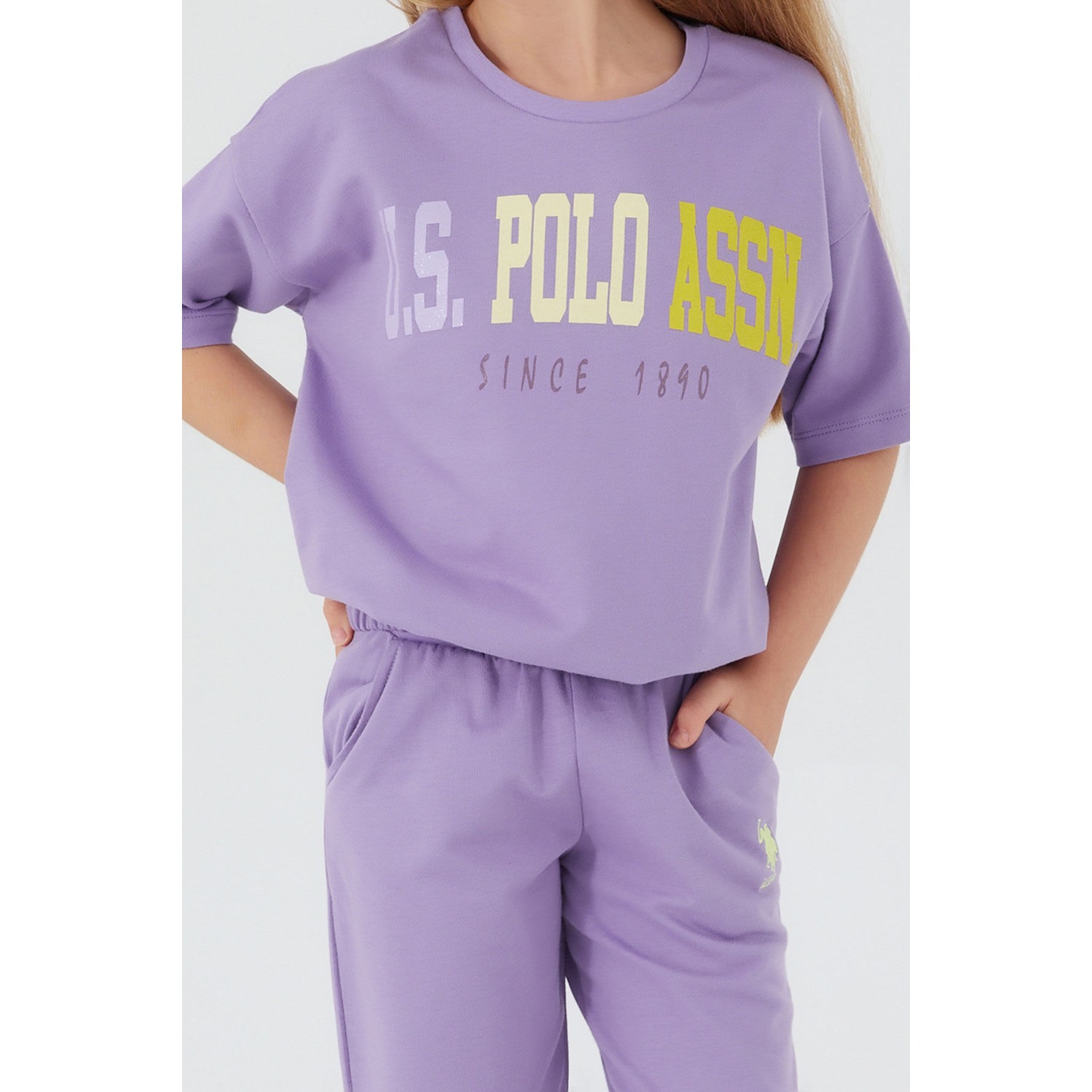 U.S. Polo Assn.  Sea Blue Kırık Beyaz Kız Çocuk Kısa Kol Pijama Takım