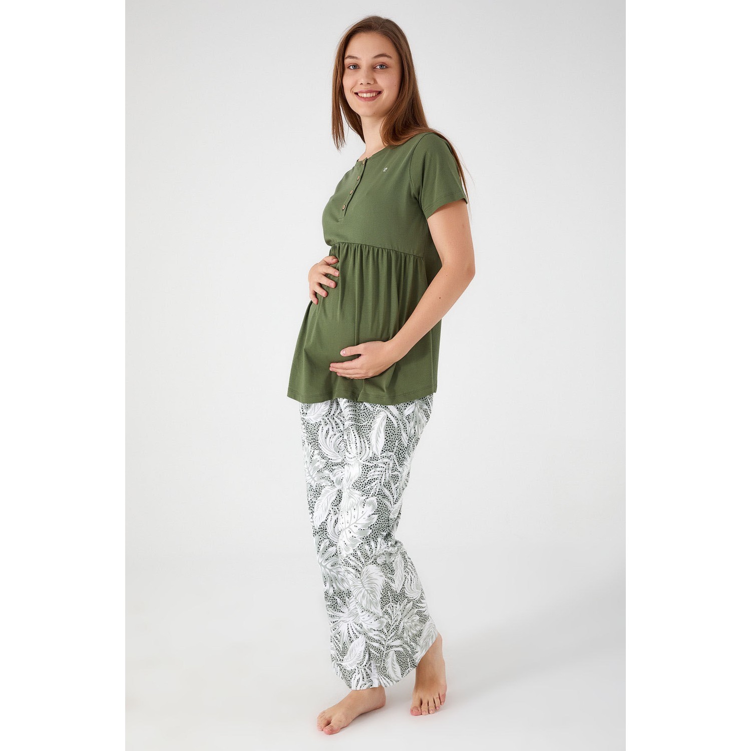 Pierre Cardin Ruffle Skirt Yeşil Kadın Lohusa Pijama Takım