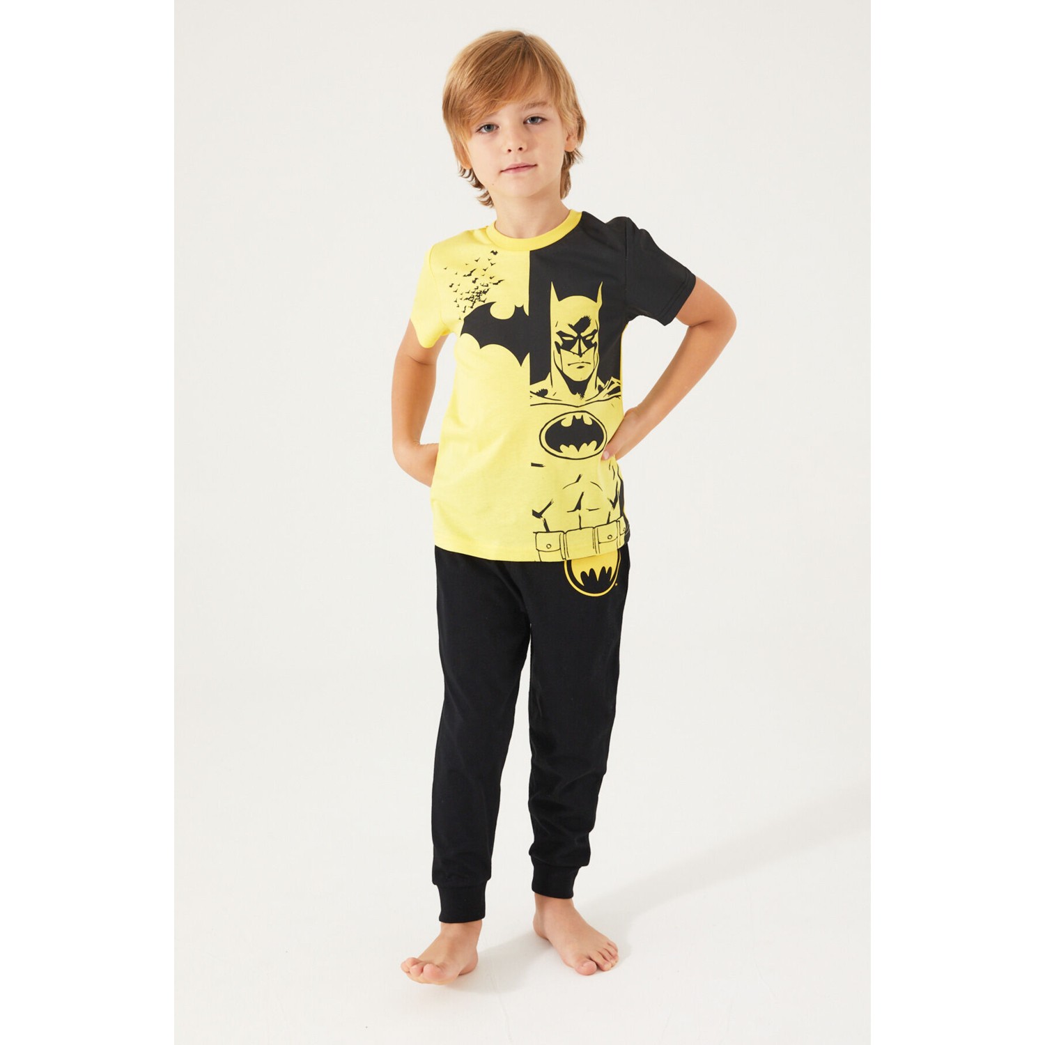 Batman Yellow Batman Sarı Erkek Çocuk Kısa Kol Pijama Takı...