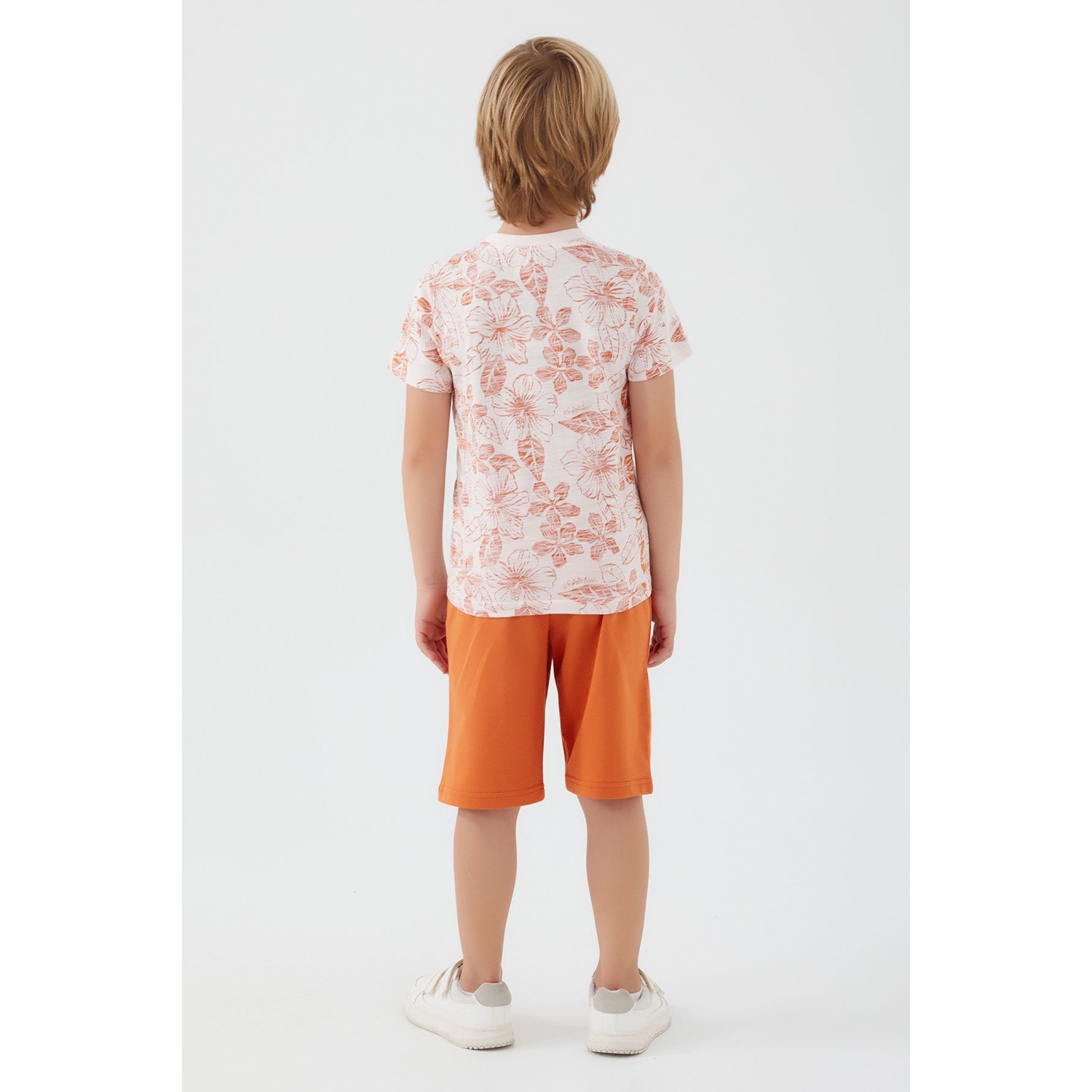 U.S. Polo Assn. Flowered Details Bej Erkek Çocuk Bermuda Takım