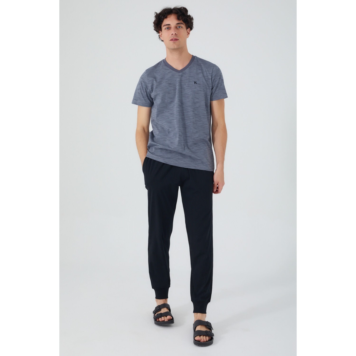 Arnetta Ethnic Gri Erkek Kısa Kol Pijama Takım