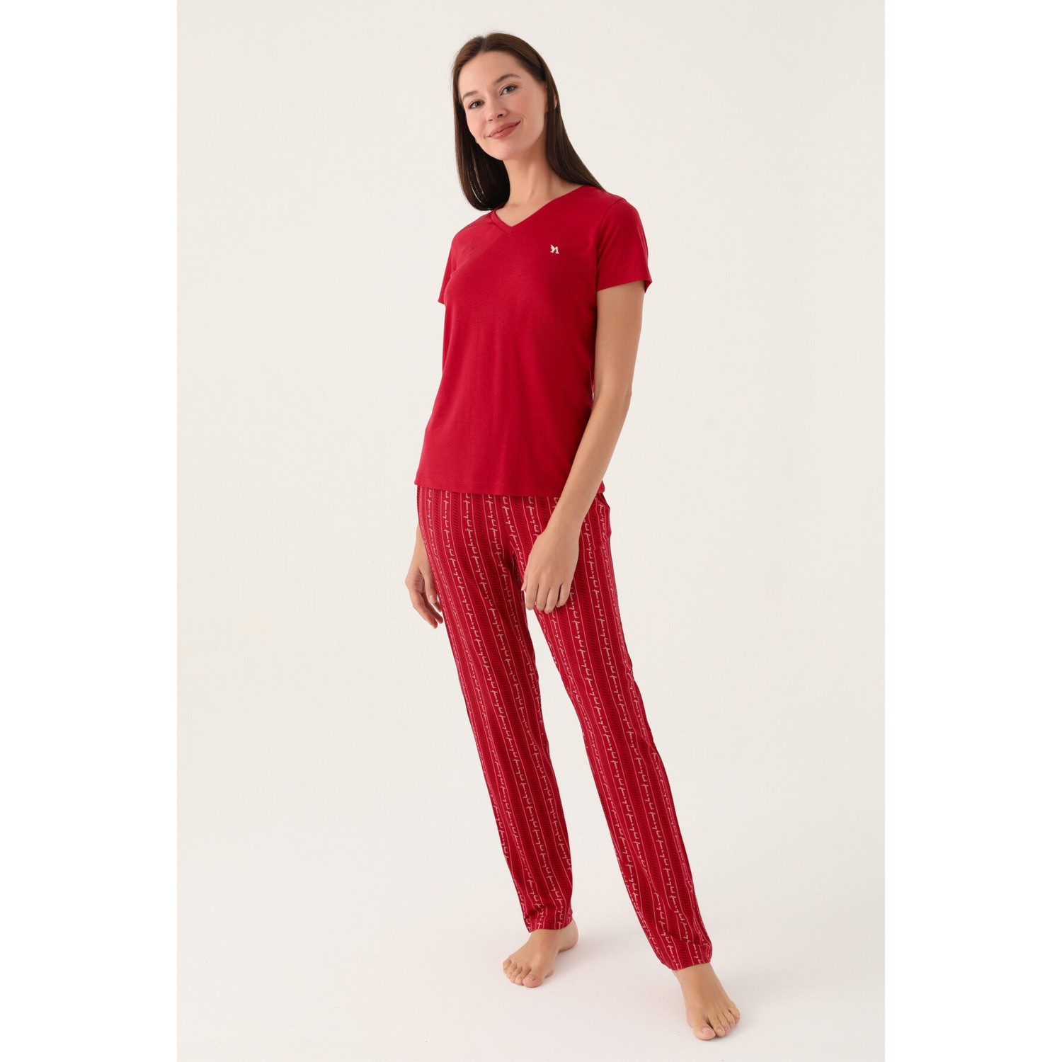 Arnetta Basics Bordo Kadın Kısa Kol Pijama Takımı