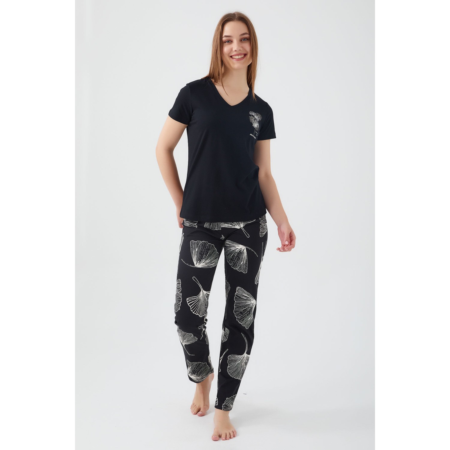Pierre Cardin Wanderful Siyah Kadın Kısa Kol Pijama Takım