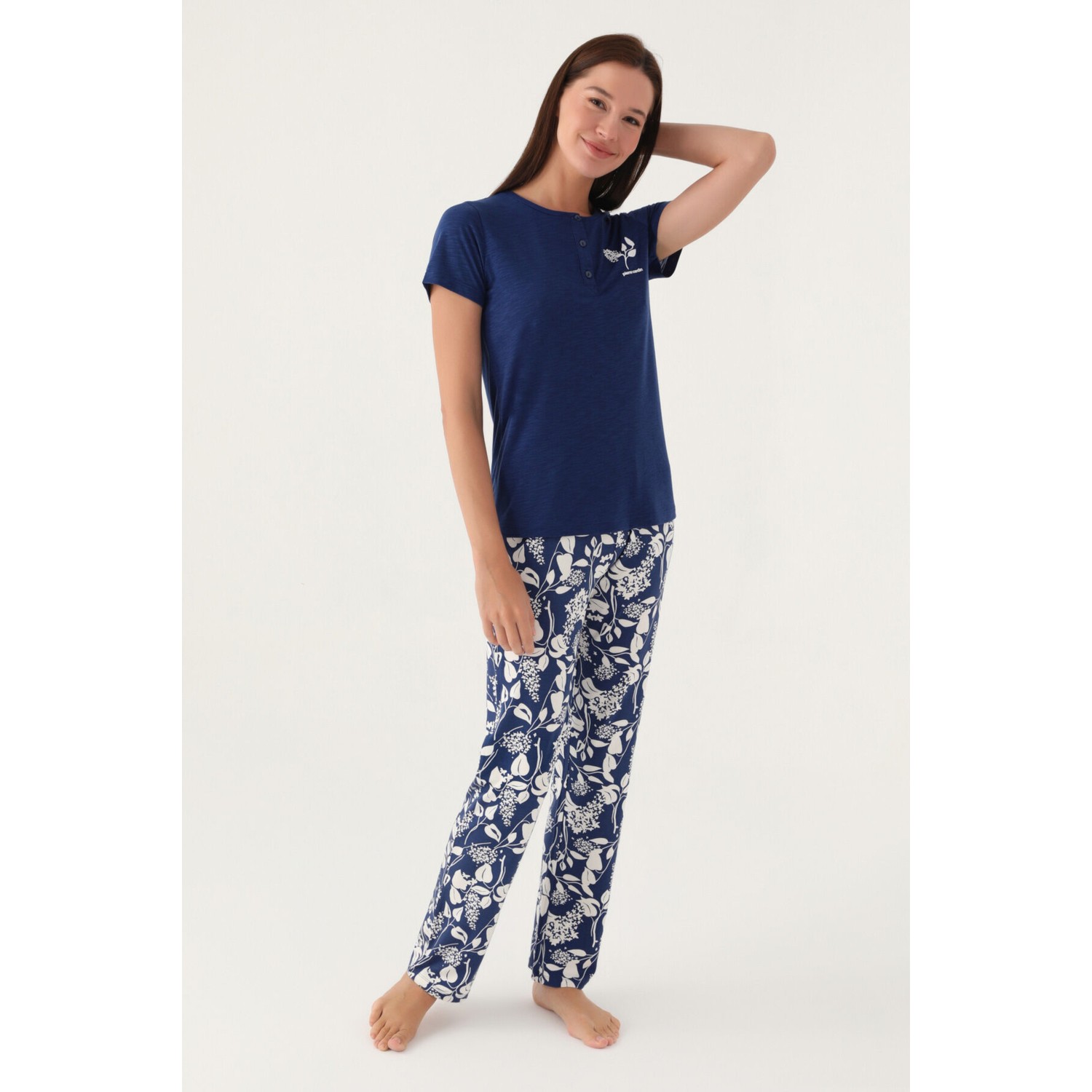 Pierre Cardin Branch Lacivert Kadın Kısa Kol Pijama Takımı
