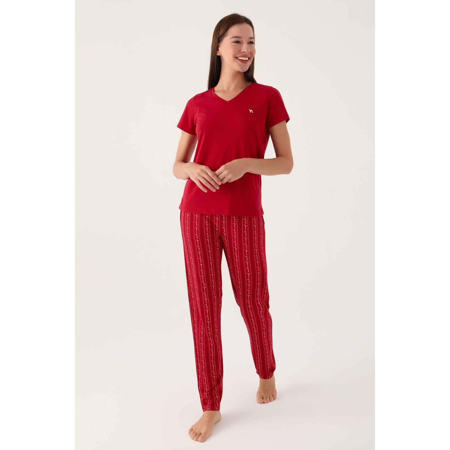 Arnetta Basics Bordo Kadın Kısa Kol Pijama Takımı