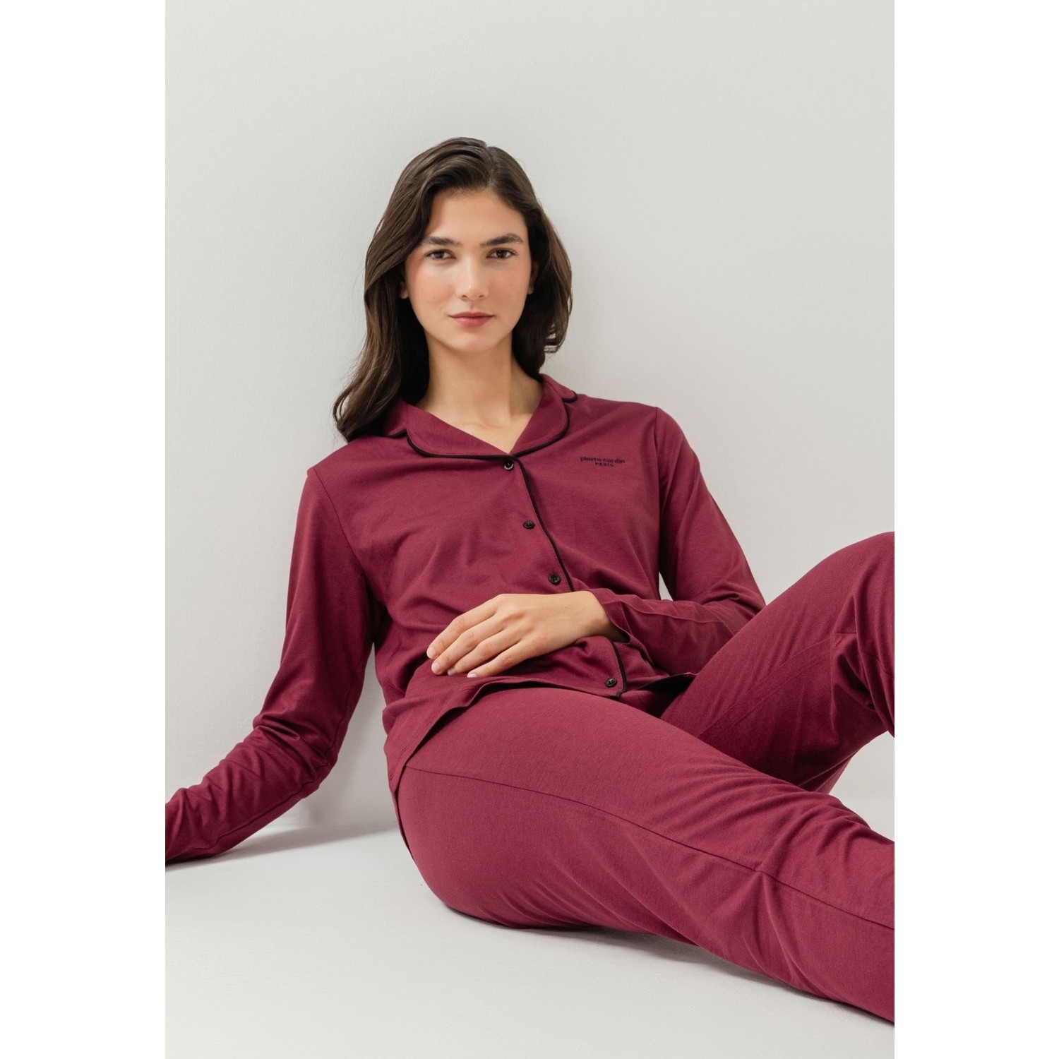 Pıercardın Bayan Yetişkin Gömlek Pijama Takımı Gül Kurusu