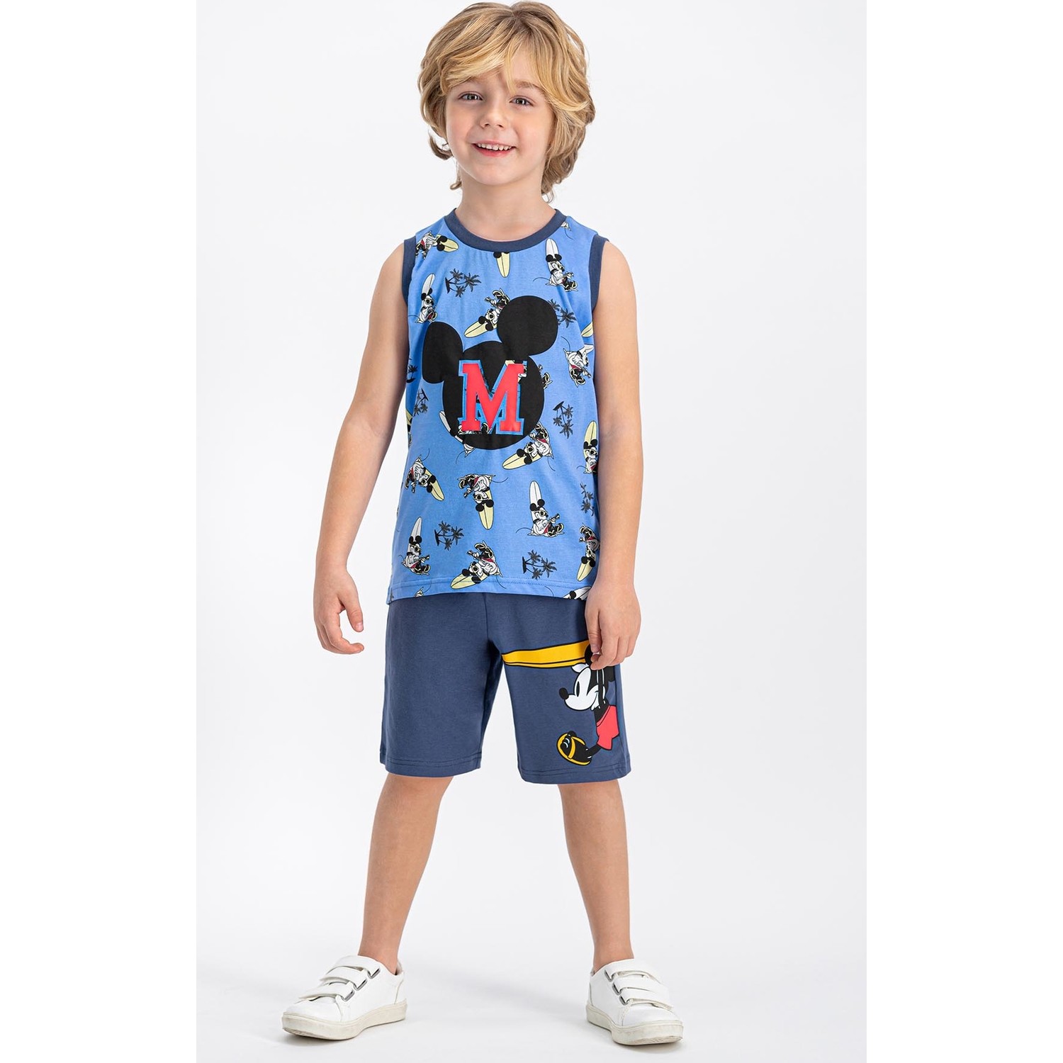 Mickey Mouse Lisanslı İndigo Erkek Çocuk Bermuda Takım