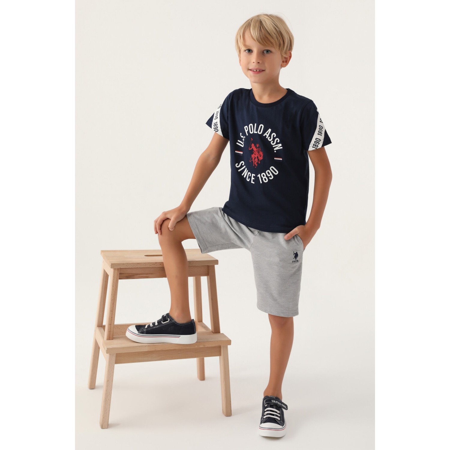 U.S. Polo Assn. Lisanslı Three Colors Lacivert Erkek Çocuk Bermuda Takım