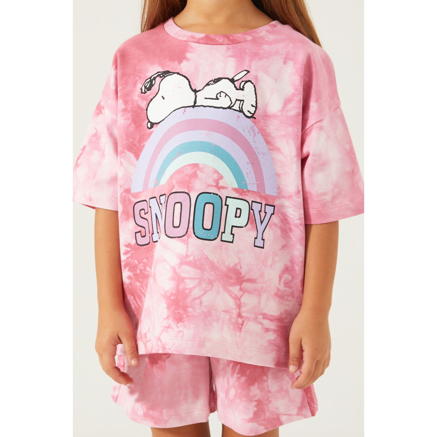 Snoopy Rainbow Kahverengi Kız Çocuk Şort Takım