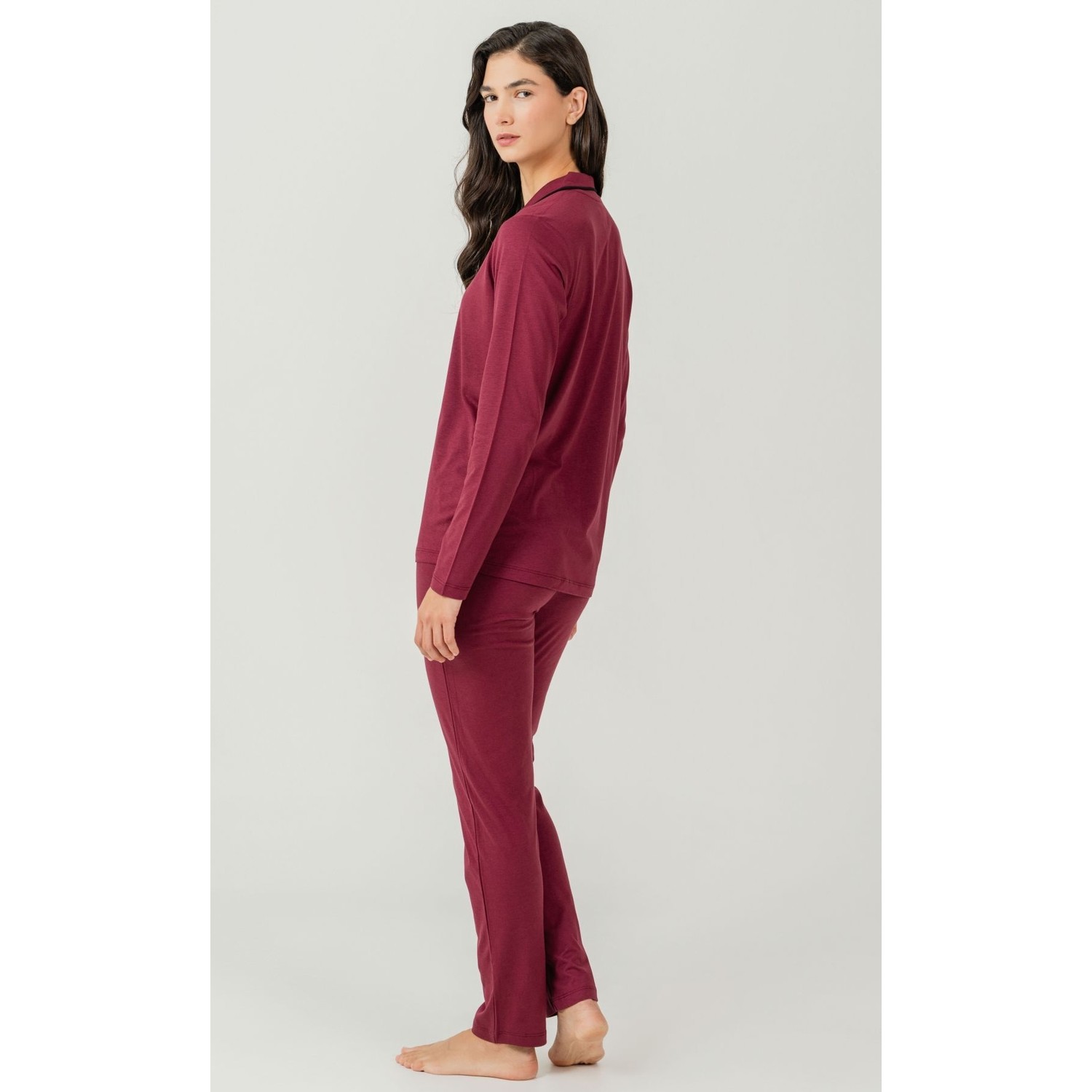 Pıercardın Bayan Yetişkin Gömlek Pijama Takımı Gül Kurusu