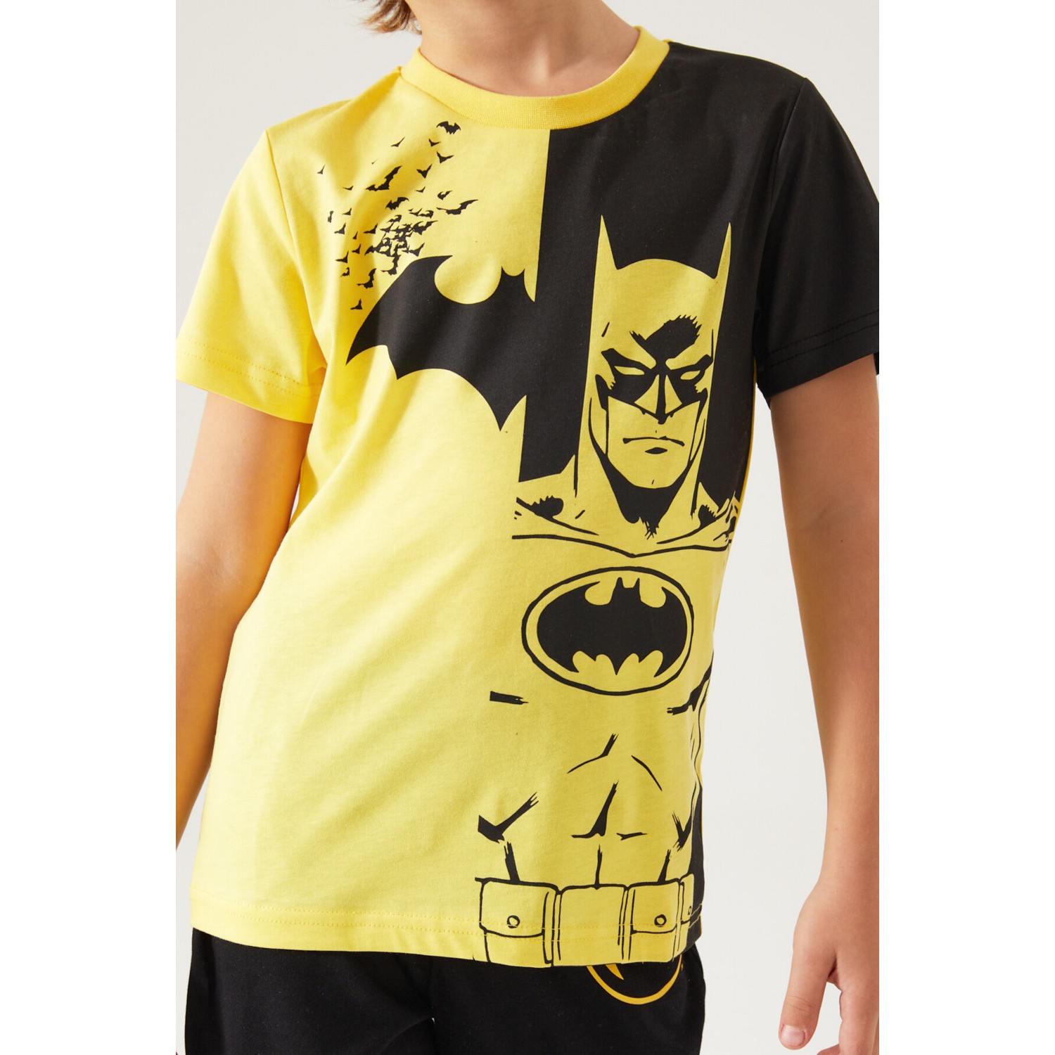 Batman Yellow Batman Sarı Erkek Çocuk Kısa Kol Pijama Takım