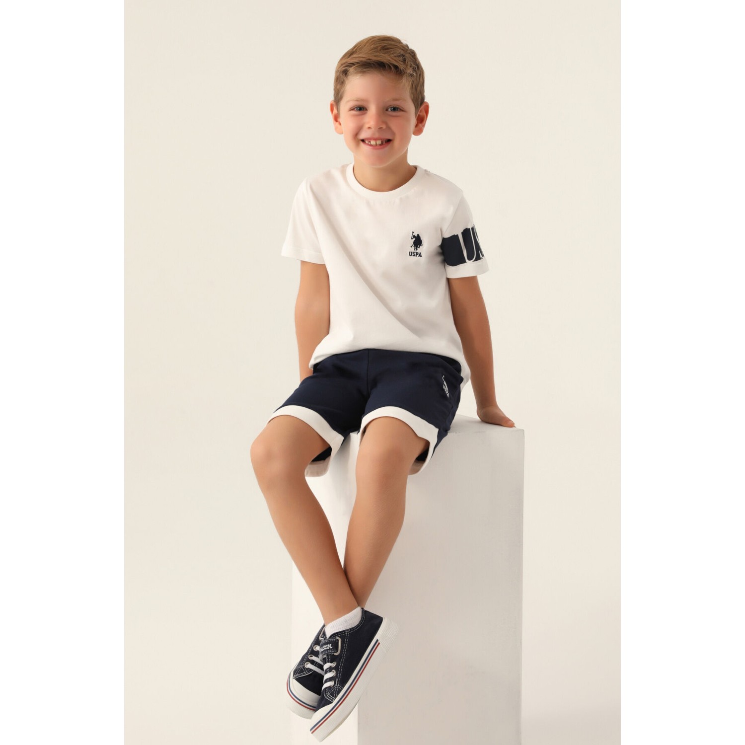 U.S. Polo Assn. Lisanslı Edged Krem Erkek Çocuk Bermuda Takım