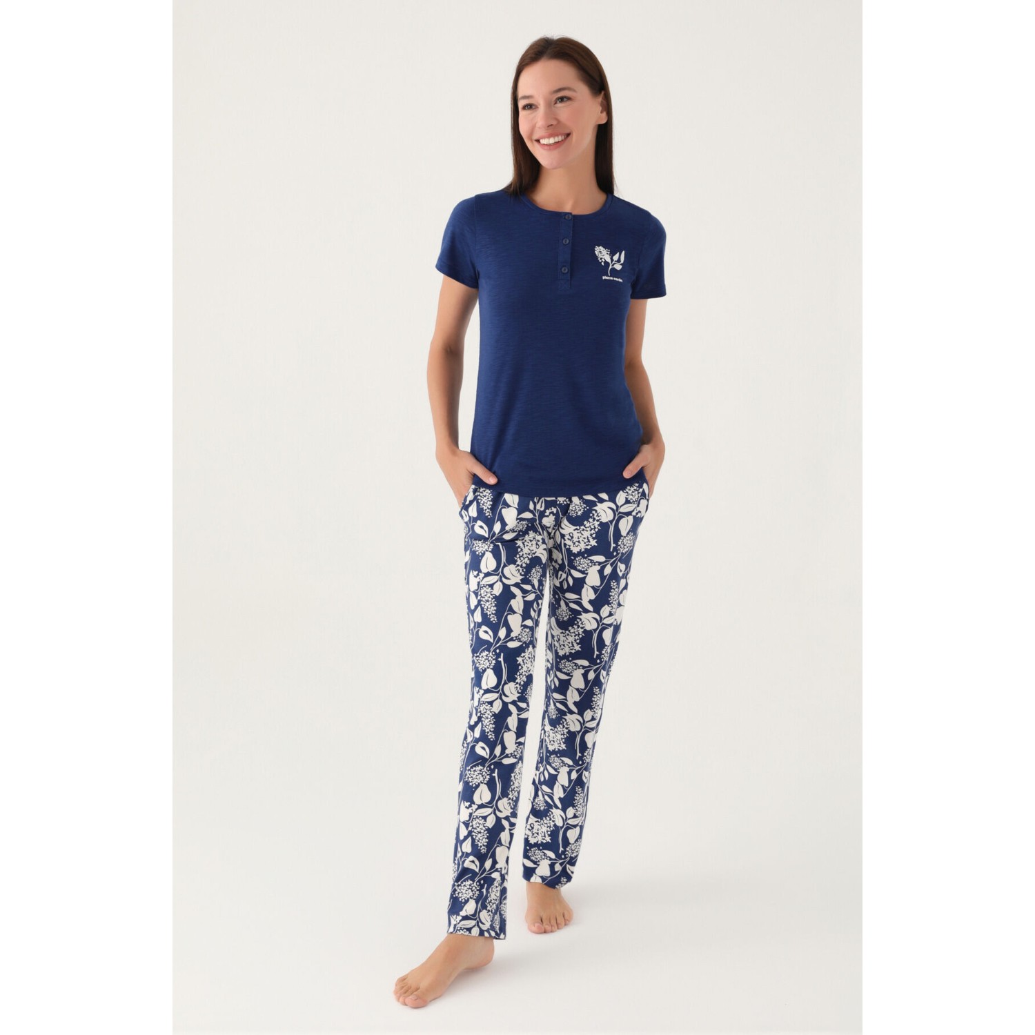 Pierre Cardin Branch Lacivert Kadın Kısa Kol Pijama Takımı