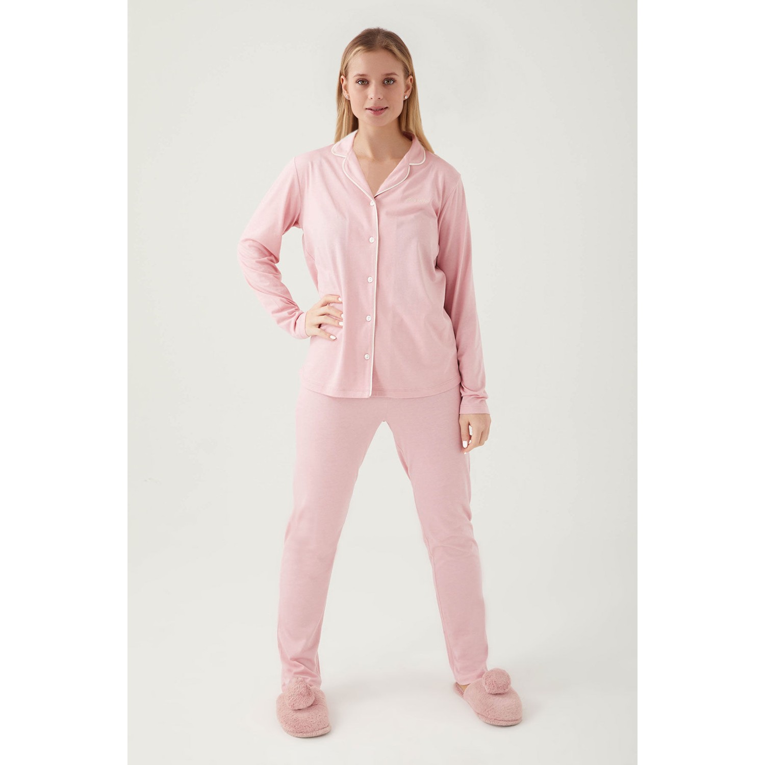 Pıercardın Bayan Yetişkin Gömlek Pijama Takımı Gül Kurusu