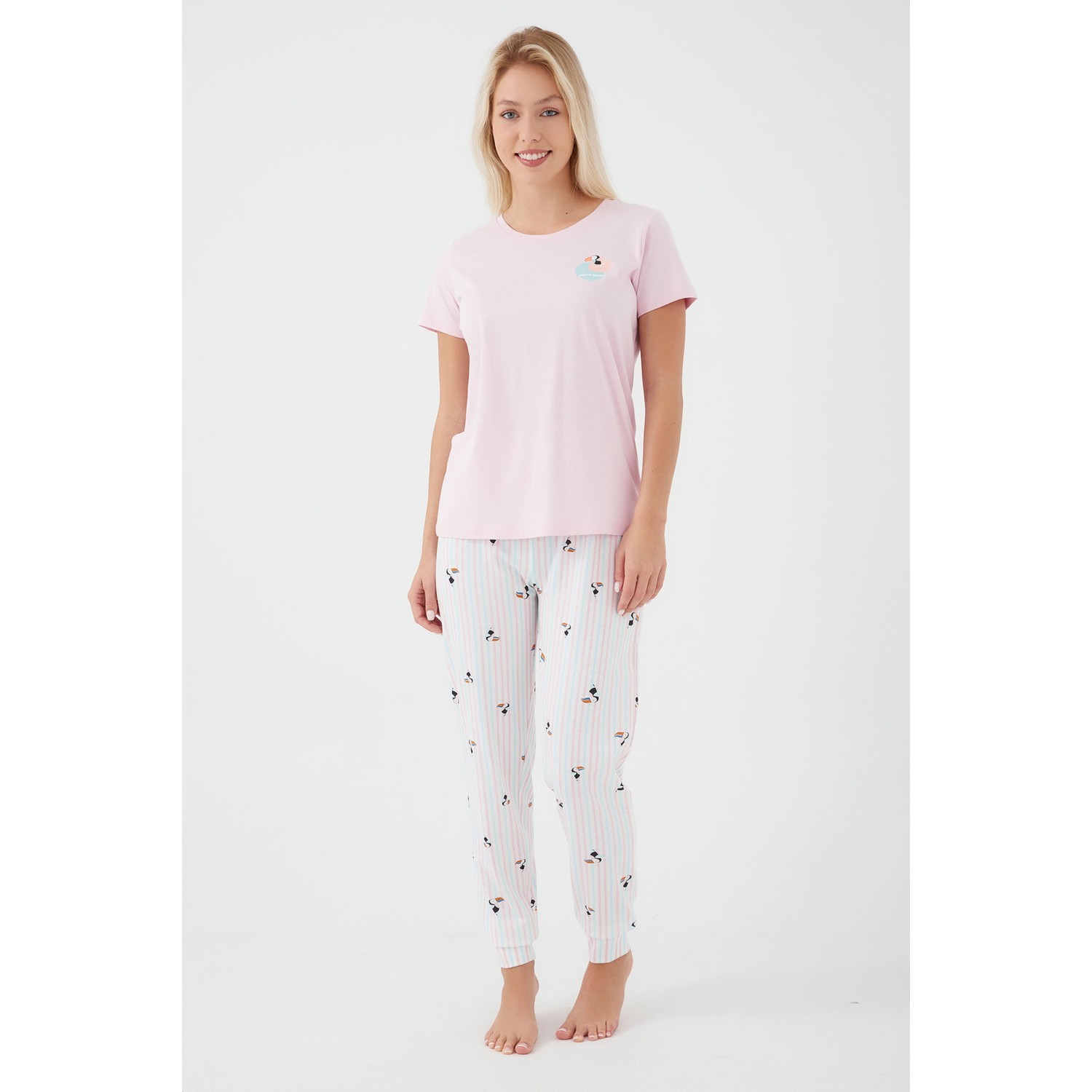 Pierre Cardin Parrot Toz Pembe Kadın Kısa Kol Pijama Takım