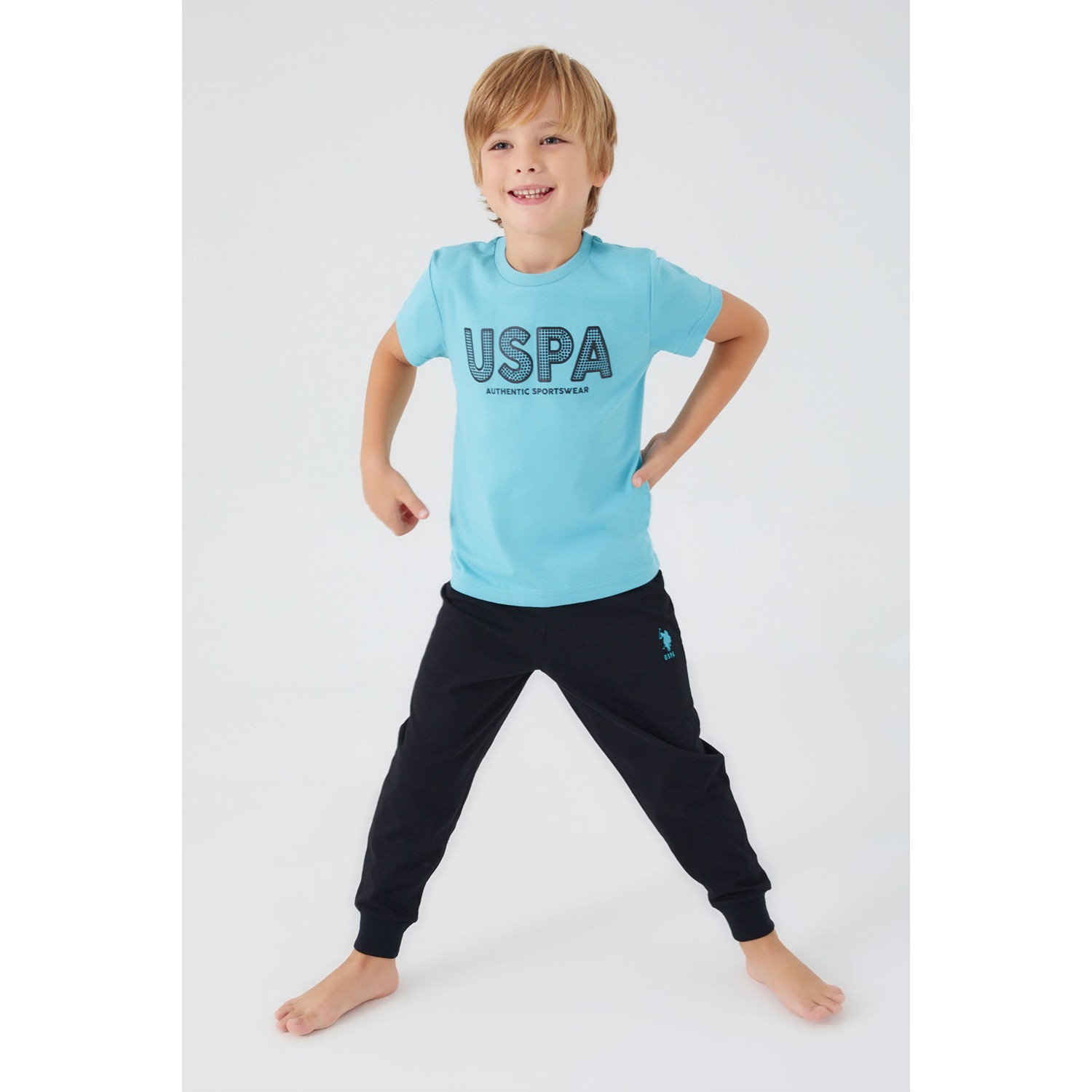 U.S. Polo Assn.  Tiny Stamp Beyaz Erkek Çocuk Kısa Kol Pijama Takım