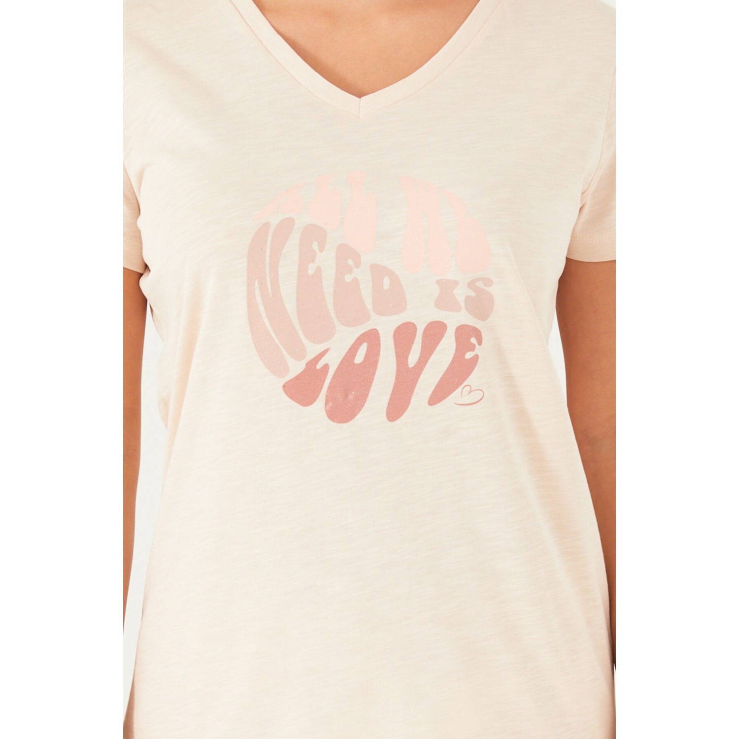 Arnetta All We Need Is Love Bej Kadın Kısa Kol Pijama Takım
