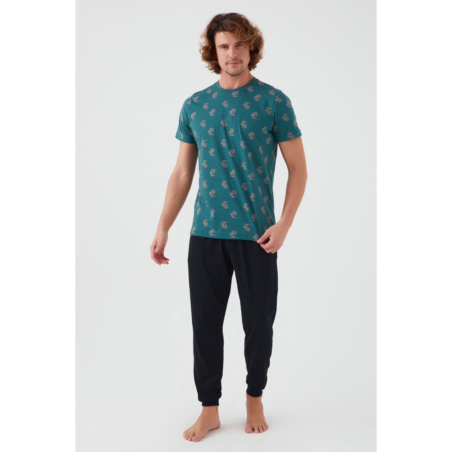 Arnetta Palm Tree Yeşil Erkek Kısa Kol Pijama Takım