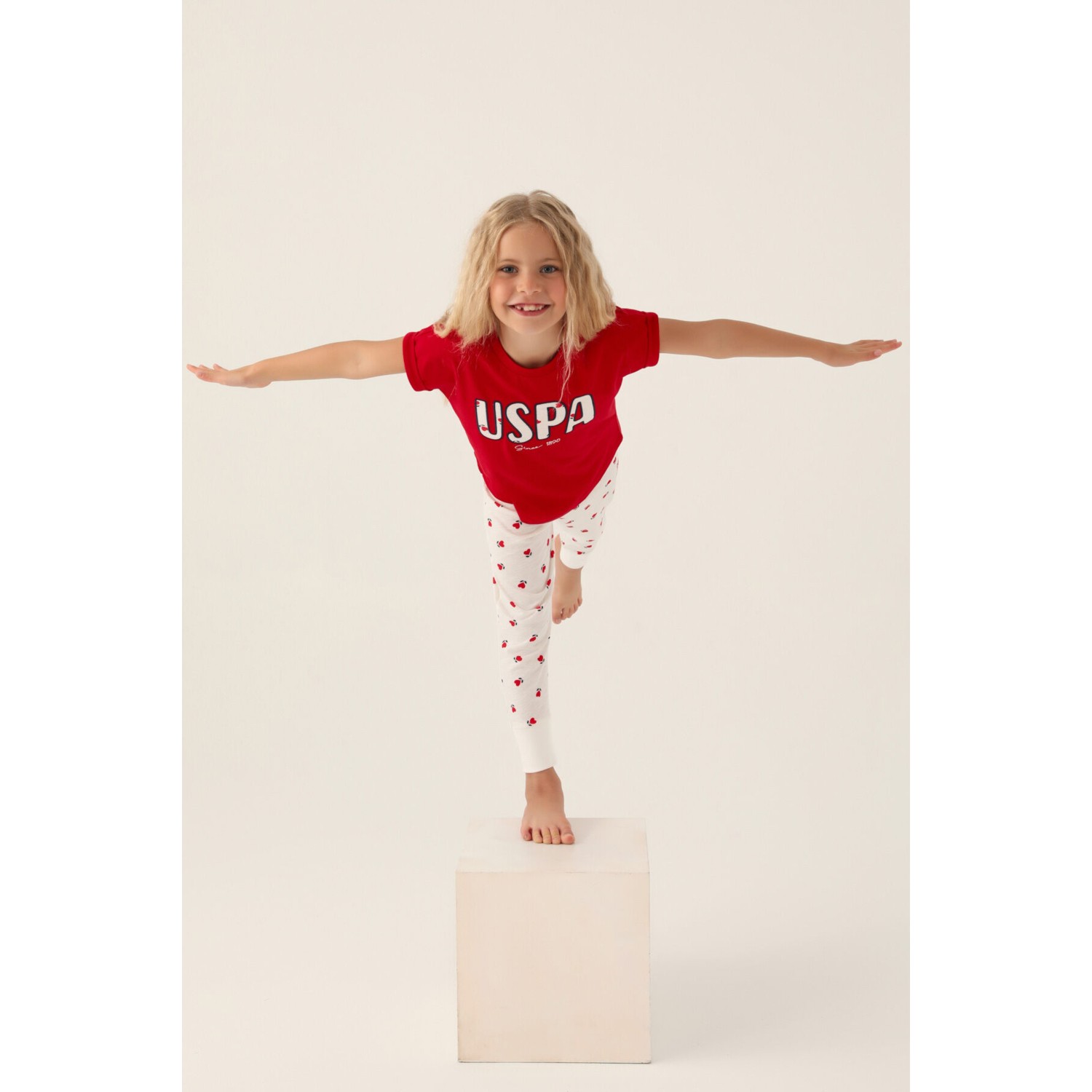 U.S. Polo Assn.  Lisanslı Text Printed Kırmızı Kız Çocuk Pijama Takımı