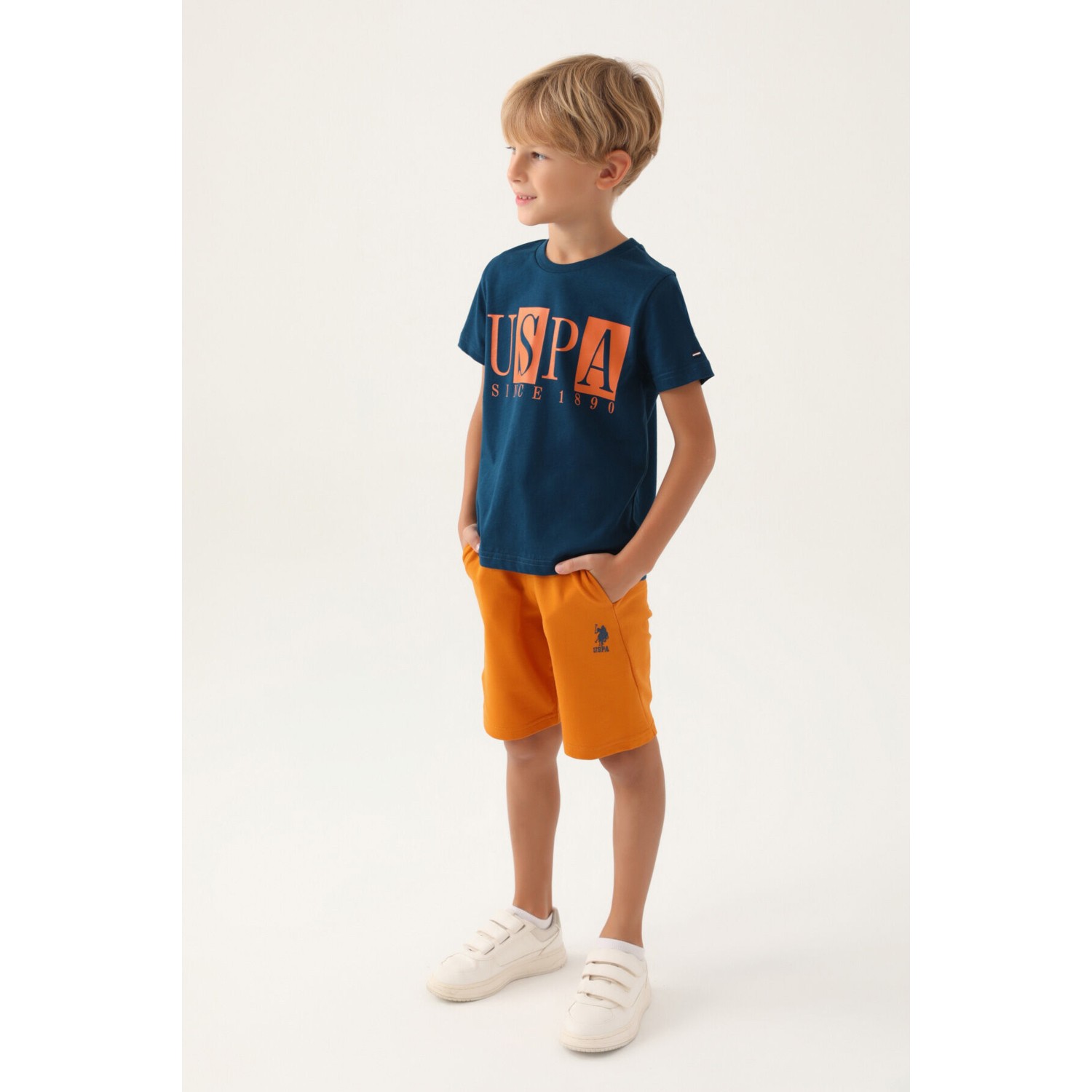 U.S. Polo Assn. Lisanslı Written Krem Erkek Çocuk Bermuda Takım
