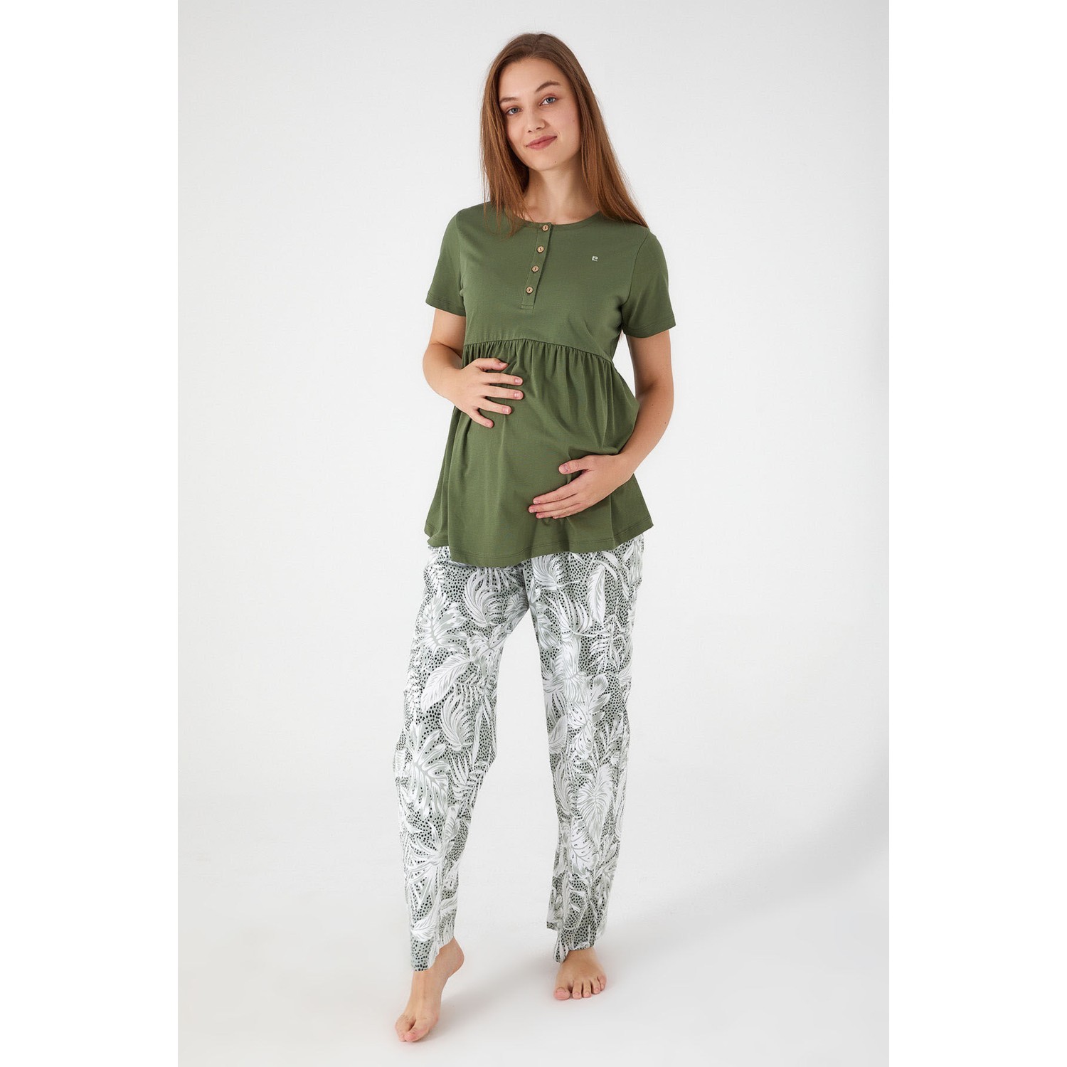 Pierre Cardin Ruffle Skirt Yeşil Kadın Lohusa Pijama Takım