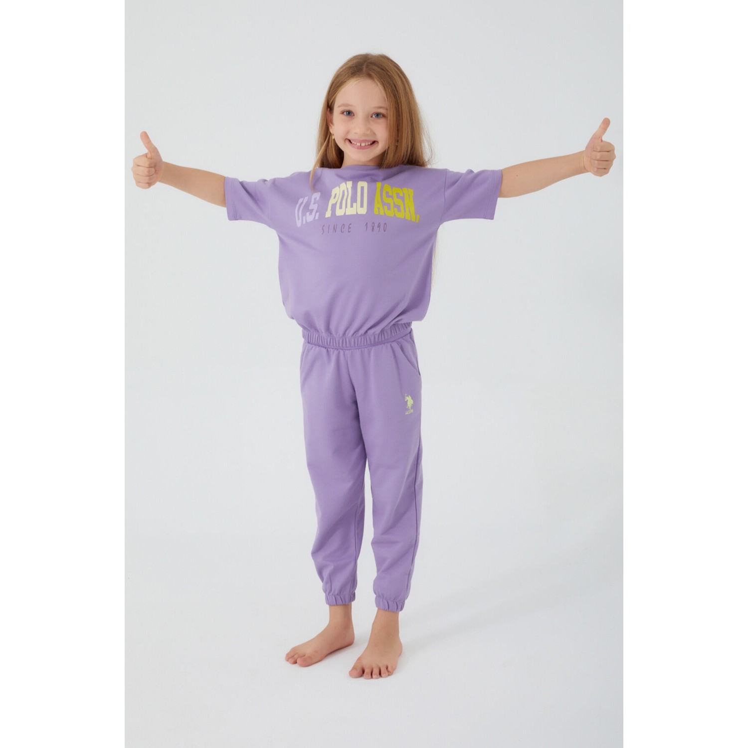 U.S. Polo Assn.  Sea Blue Kırık Beyaz Kız Çocuk Kısa Kol Pijama Takım