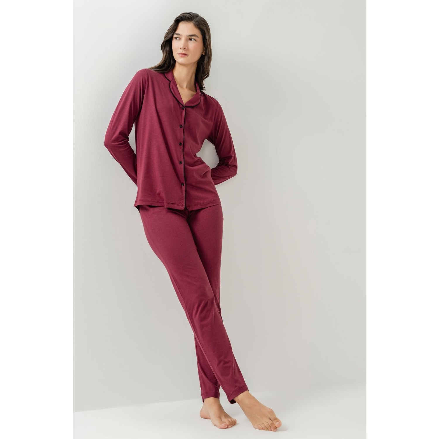 Pıercardın Bayan Yetişkin Gömlek Pijama Takımı Gül Kurusu
