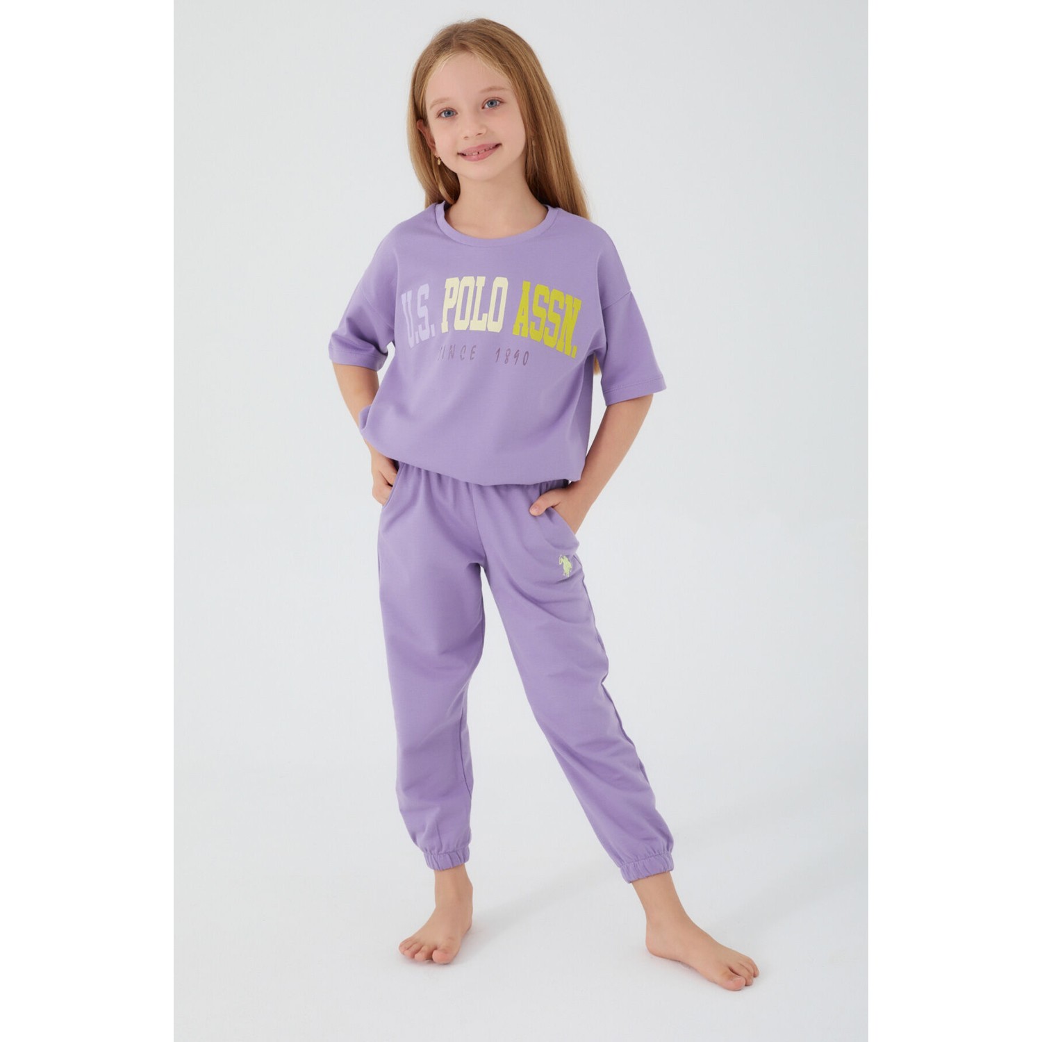 U.S. Polo Assn.  Sea Blue Kırık Beyaz Kız Çocuk Kısa Kol Pijama Takım
