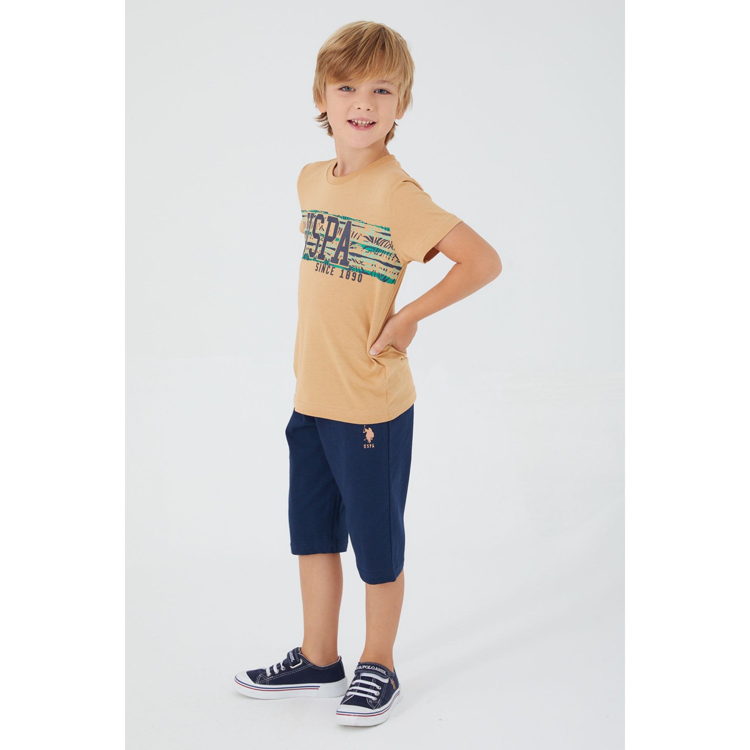 U.S. Polo Assn. Leaf Tree Kahverengi Erkek Çocuk Bermuda Takım