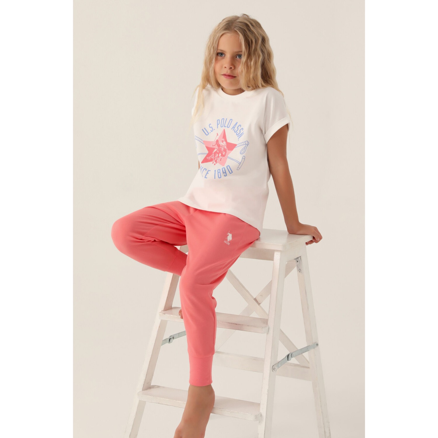 U.S. Polo Assn. Lisanslı Starry Krem Kız Çocuk Pijama Tak...